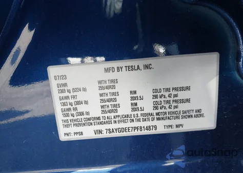2023 Tesla Model Y Awd/Long Range Dual Motor All-Wheel Drive from USA, damaged, VIN 7SAYGDEE7PF814879